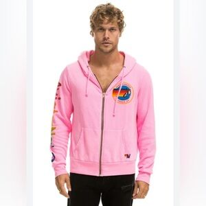 Aviator nation unisex neon pink zip up hoodie